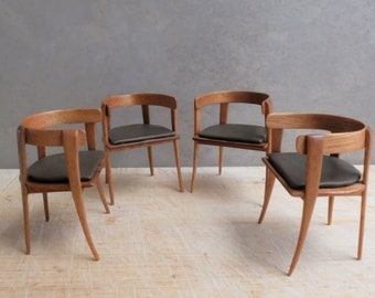 Set of 4 miniature chairs with curved low back. 1:12 scale for dollhouse lovers and collectors