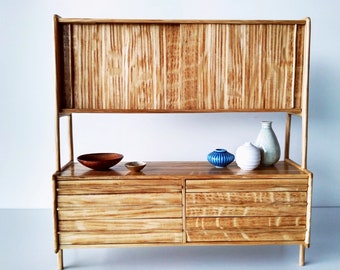 Dollhouse mid century Danish high cabinet in oak - handmade in 1:12 scale. Ideal for miniature and dollhouse collectors