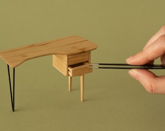 Miniature modern desk made in olive wood. 1:12 scale. Ideal for dollhouse and miniature collectors