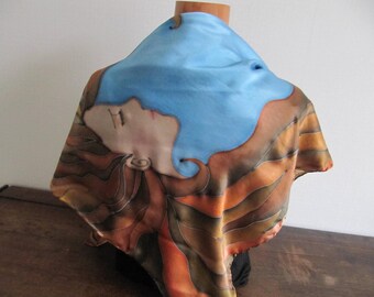 100% silk scarf by hand "brunette"