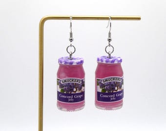 Smucker's Grape Jelly Real Brands Earrings|Food Earrings|Snack Earrings|Fun Earrings|Unique Earrings|Quirky Earrings|Miniature Food Earrings