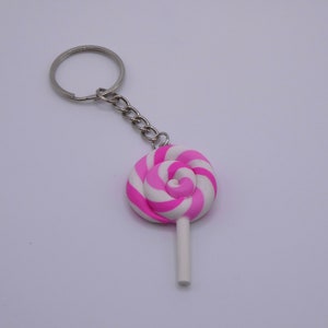 Pink and White Lollipop Keychain |Food Keychain |Snack Keychain|Fun Keychain |Miniature Food Keychain |Quirky Keychain|