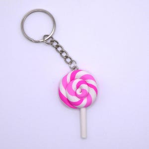 Pink and White Lollipop Keychain |Food Keychain |Snack Keychain|Fun Keychain |Miniature Food Keychain |Quirky Keychain| Mini Food Keychain|