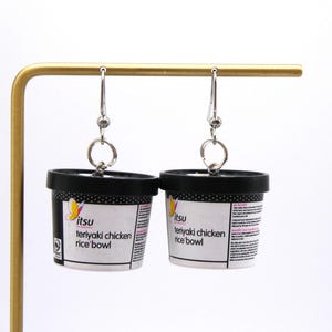 Itsu Teriyaki Chicken Rice Bowl Mini Brand Earrings|Food Earrings|Snack Earrings|Fun Earrings|Miniature Food Jewelry|Quirky Earrings|Minis|