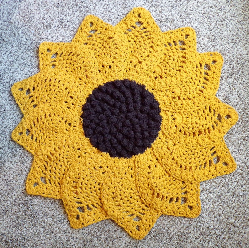 Crochet Sunflower Rug Pattern with Exclusive Video Tutorials Etsy