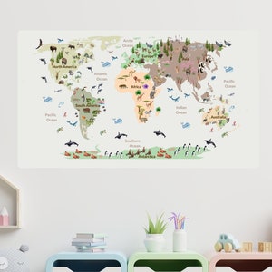 Safari Splendors: Kids World Map - Watercolor Animals - Printable Playroom Decor - Educational Toddler Art - Gender-Neutral Nursery