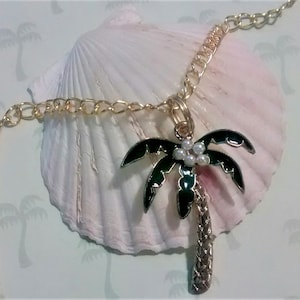 Enamel Palm Tree Pendant Necklace: Tropical Beach Jewelry