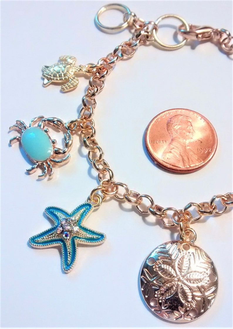 Gold and Blue Seashell Charm Bracelet Gold Plated Sea Charm - Etsy