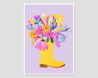 Druck Gummistiefel mit Blumen Risografie A3