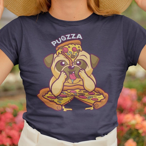 Mops Mama Geschenk, Pizza Foodie Shirt, lustige Hunde Shirts, Cottage Kern Shirt, Mops Shirt, Shirts für Frauen, Pugzza Shirt