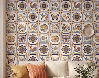 Talavera Tile Wallpaper, Mexican Colorful Maximalist Kitchen Decor, Spanish Folk Backsplash Mural, Peel Stick Removable Renter Friendly