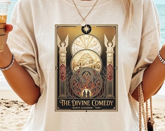 Comfort Colors Divine Comedy Art Deco shirt, Dante Alighieri 1320 tee, Inferno Paradise gift, Italian literature bookish dark academia top