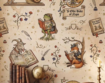 Medieval Wallpaper, Weird Medieval Animals Illuminated Manuscript, Whimsigoth Peel and Stick, Removable Renter Friendly Dark Academia Decor