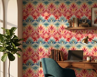 Moroccan Wallpaper, Modern Moroccan Tile, Colorful vibrant Peel Stick, Bold maximalist bathroom home decor, Whimsical Mediterranean wall art