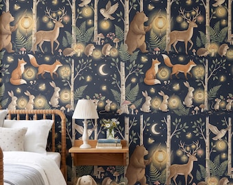 Magical Forest Wallpaper, Woodland Nursery Wall Decor, Whimsical Animals Kids Room Mural, Peel and Stick Removable Renter Friendly Toddler