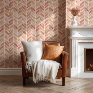 Green watercolor modern herringbone Wallpaper, premium removable peel stick, vintage cottage decor, floral backsplash wall pattern art tile