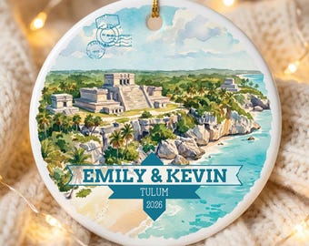 Tulum Personalized Ornament, Custom Travel Gift, Couples Keepsake, Mexico Christmas Decor, Christmas Tree Hanging Ornaments