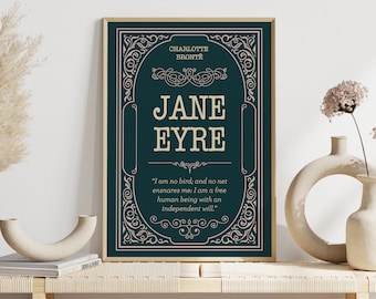 Jane Eyre-print, leesgrage poster, kunst aan de muur boek, cadeaus voor lezers, bibliotheekdecor, Charlotte Bronte, Brontë-zussen, merch merch Mr Rochester