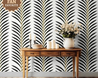 Palm leaf Wallpaper, Cozy neutral Botanical Tile, Peel and Stick, bathroom home decor, Whimsical wall art, Moody Modern removable