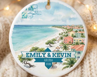 Aruba Personalized Ornament, Custom Travel Gift, Couples Keepsake, Beach Christmas Decor, Christmas Tree Hanging Ornaments