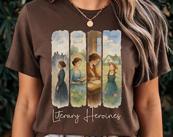 Vrouwen in de literatuur, Jane Austen-shirt, Pride and Prejudice, Bronte Sisters, Jane Eyre-cadeaus, boekenartikelen van Wuthering Heights, Little Women