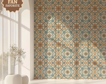 Talavera Wallpaper, Modern Moroccan Tile, Linen Color, Peel and Stick, Scandinavian, bathroom home decor, Whimsical wall art, Spanish unique