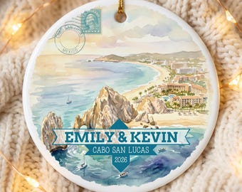 Cabo San Lucas Personalized Ornament, Custom Travel Gift, Couples Keepsake, Mexico Christmas Decor, Christmas Tree Hanging Ornaments