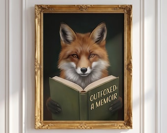 Fox Reading Poster, Funny Bookworm Wall Art, Bookish Gift for Book Lovers, Literary Animal Print for Library Office or Reading Nook Decor