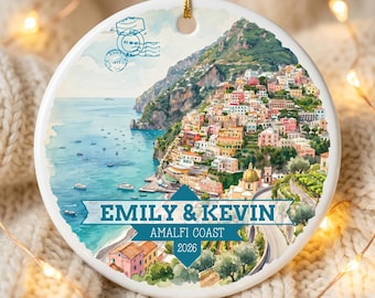 Amalfi Coast Personalized Ornament, Custom Travel Gift, Couples Keepsake, Italy Christmas Decor, Christmas Tree Hanging Ornaments