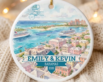 Bahamas Personalized Ornament, Custom Travel Gift, Couples Keepsake, Caribbean Christmas Decor, Christmas Tree Hanging Ornaments