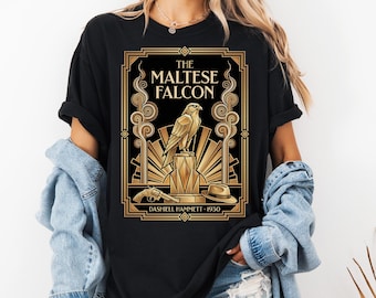 Comfort Colors Maltese Falcon Art Deco shirt, Dashiell Hammett 1930 tee, noir detective gift, mystery bookish dark academia literature top