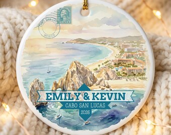 Cabo San Lucas Personalized Ornament, Custom Travel Gift, Couples Keepsake, Mexico Christmas Decor, Christmas Tree Hanging Ornaments