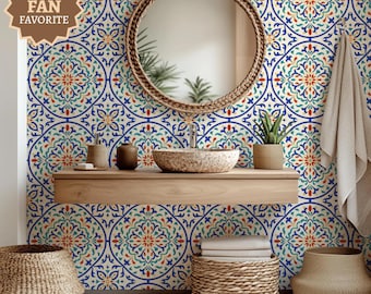 Moroccan Wallpaper, Modern Moroccan Tile, Linen Color, Peel and Stick, Scandinavian, bathroom home decor, Whimsical wall art, Mediterranean