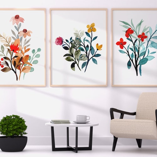 Floral Wall Art Watercolor Floral Print Set Wildflower Etsy