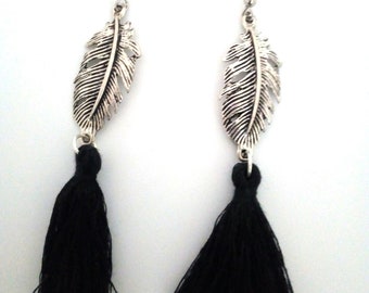Feather and tassel earrings
