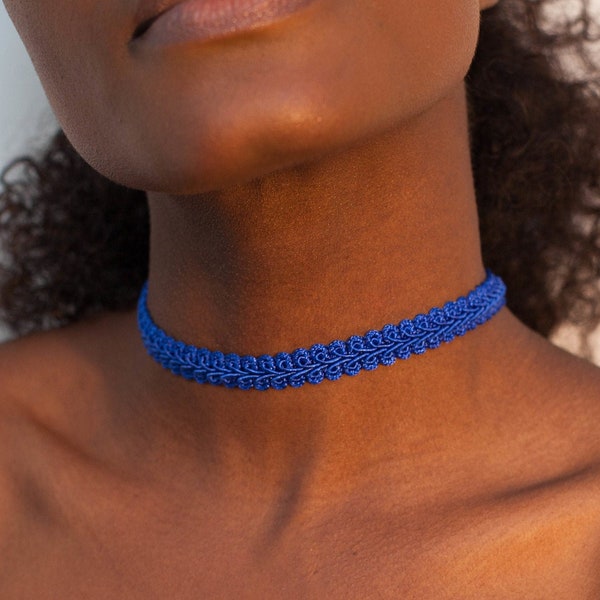Electric Blue Embroidery Lace Choker