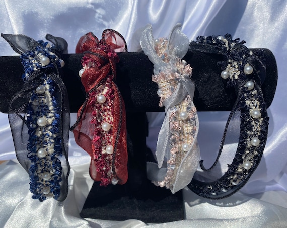 Baroque Pearl Headband, Beaded Velvet Statement Hairband - Etsy display picture 3