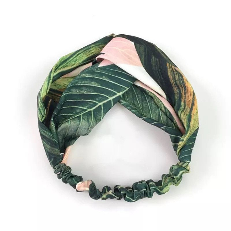 Ladies twist knot pattern headband elastic head wrap turban hair band flower 