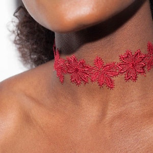 Handmade Red Flower Lace Choker – Boho Statement Jewelry