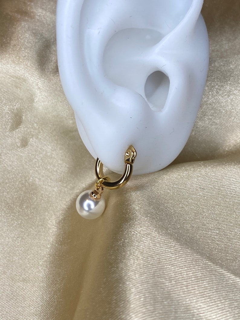 Pearl Huggie Hoop Earrings Pearl Huggie Earrings Pearl Earrings Gold Hoops Pearl Hoop Earrings Small Hoop Earrings Pearl Christmas earrings image 3
