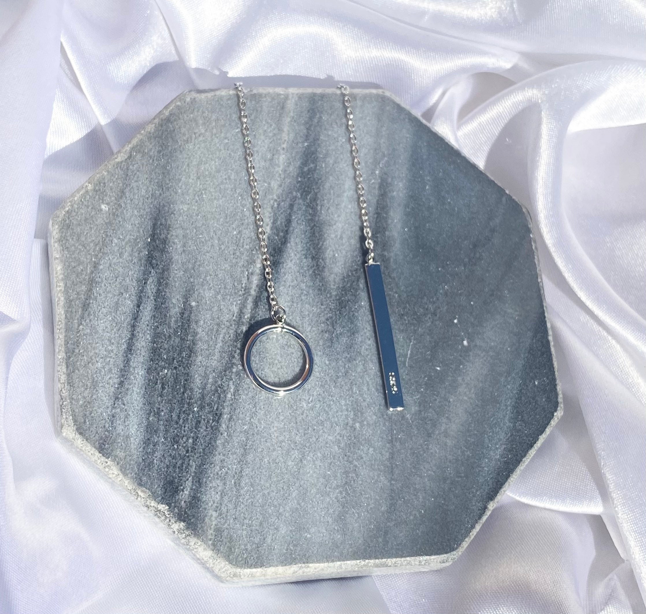 Y Necklace Lariat Necklace Silver Bar and Circle Necklace Etsy