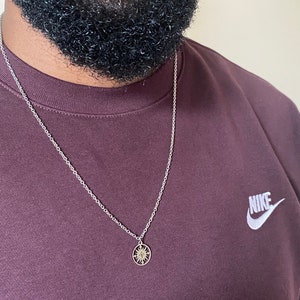 Kompass Kette Kompass Anhänger Edelstahl Silber Figaro Kette Herren Halskette Valentinstag Geschenk für Ihn Herren Geschenk Vatertagsgeschenk