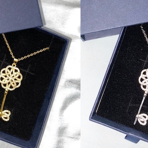 Key Necklace - Gold Key Necklace - Silver Key Necklace - Key To My Heart CZ Charm Pendant Necklace - Key Charm Necklace Valentines gift
