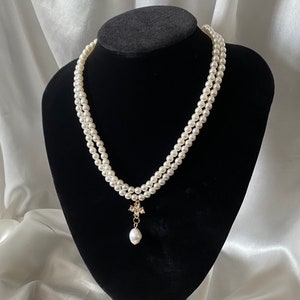 Faux Pearl Necklace - Bridal Necklace - Bridesmaids Necklace - Gift for her - Bridal Jewellery - Double Strand Pearl Necklace Christmas Gift