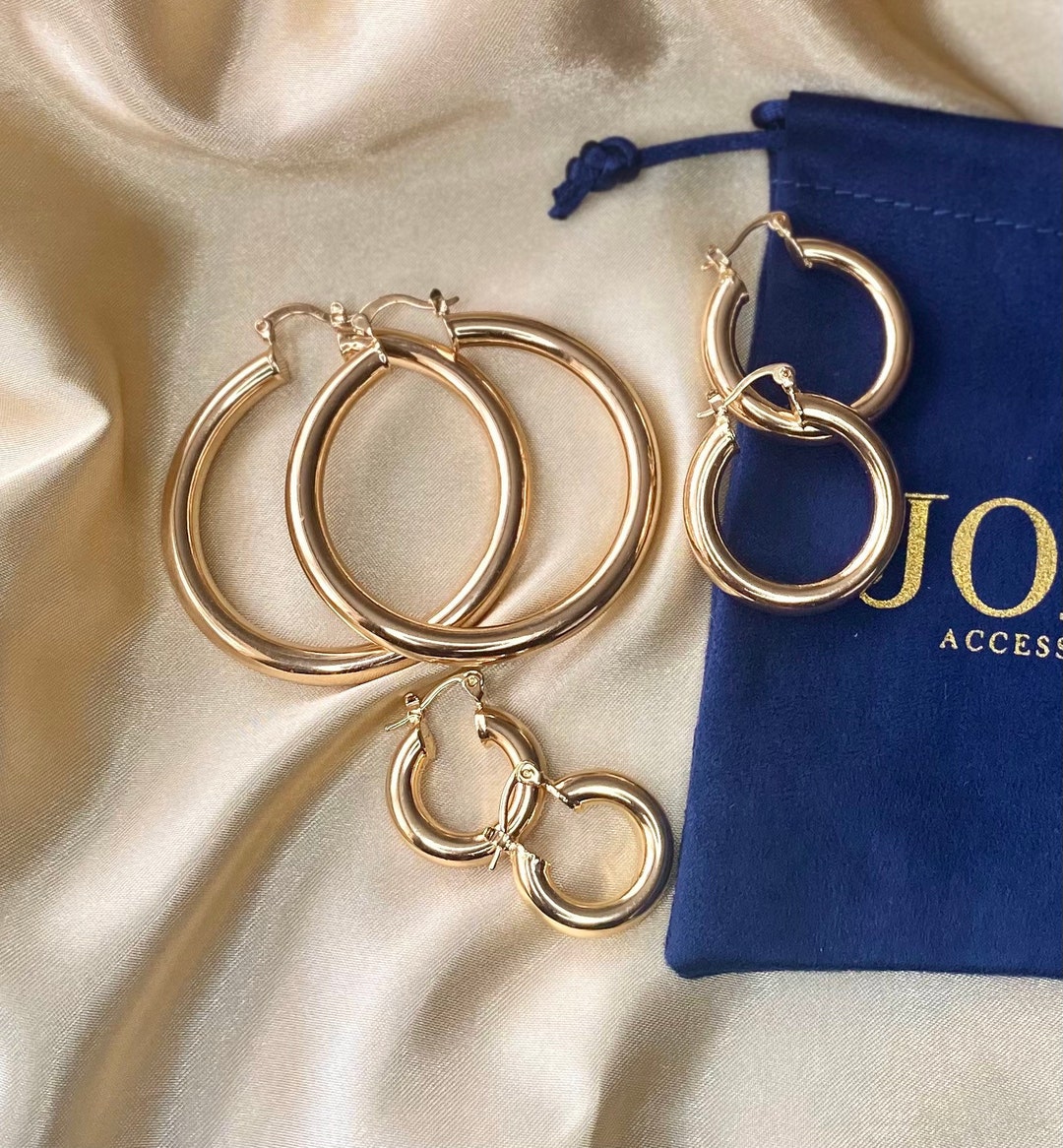 14k Gold Plating Classic Gold Hoops Thick Gold Hoops Gold Etsy