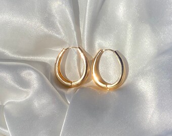 14k vergoldete ovale Creolen - Chunky Geometric Creole Creolen