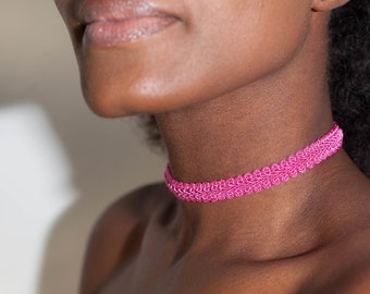 Pink Embroidery Lace Choker