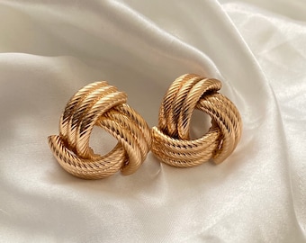 Gold Knot Earrings Gold Earrings Statement Earrings Gold Chunky Earrings Triple Knot Earrings Gift for her Vintage Christmas Earrings