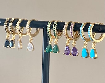 18K Gold Tiny Hoop Earrings with Zircon Gold tiny huggies small Huggies Gold Minimal Earrings Gold Hoop Earrings UK Christmas Gift for Her