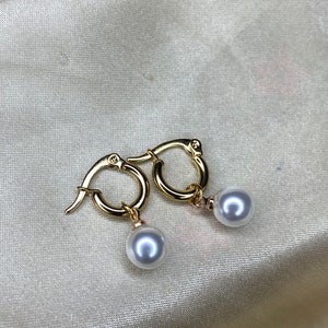 Pearl Huggie Hoop Earrings Pearl Huggie Earrings Pearl Earrings Gold Hoops Pearl Hoop Earrings Small Hoop Earrings Pearl Christmas earrings image 7
